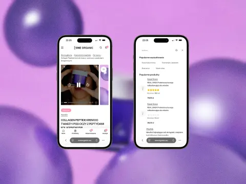 Aplikacja mobilna OneOrganic – ekrany z opisem produktu i regulaminem