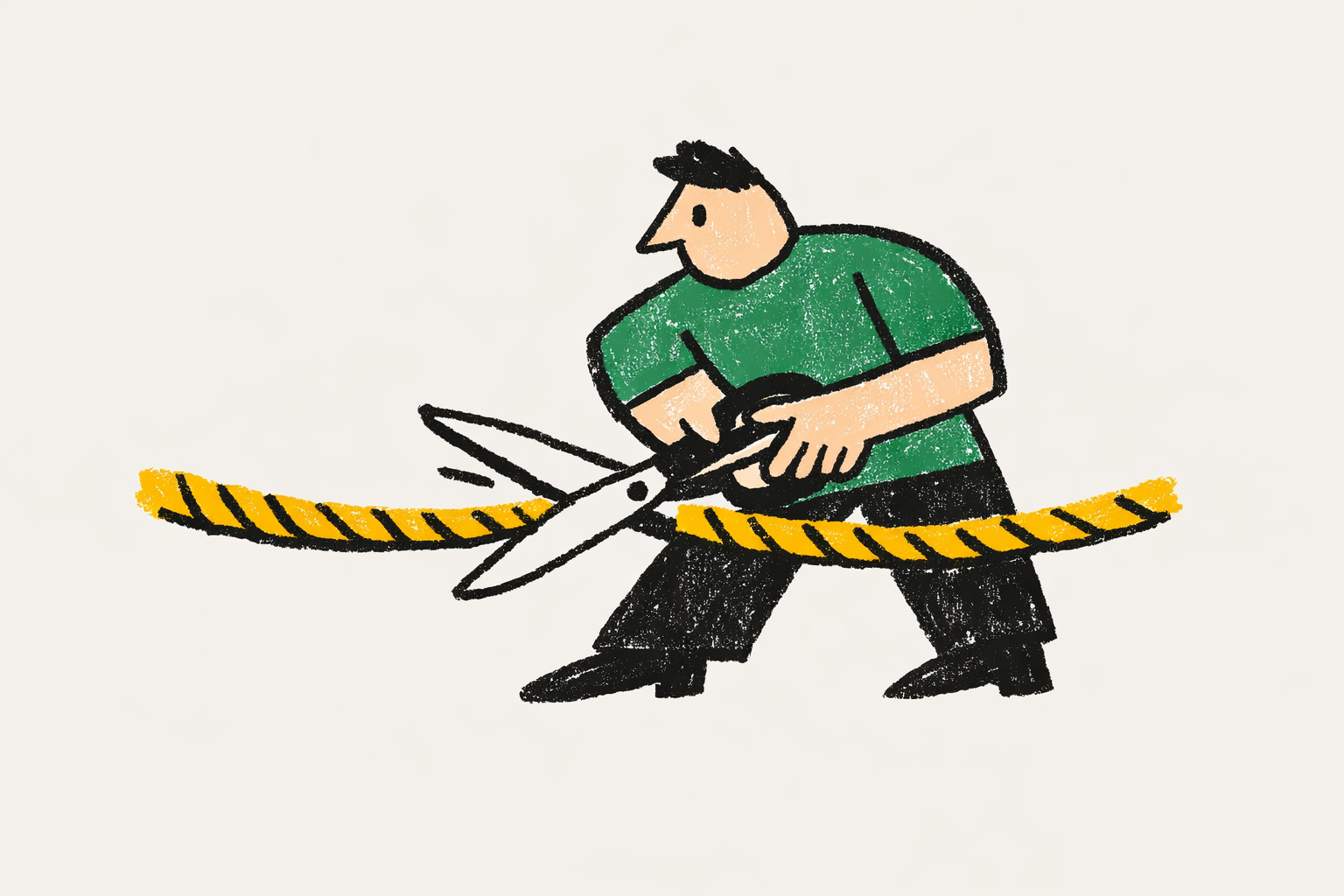 man cutting rope with scissors