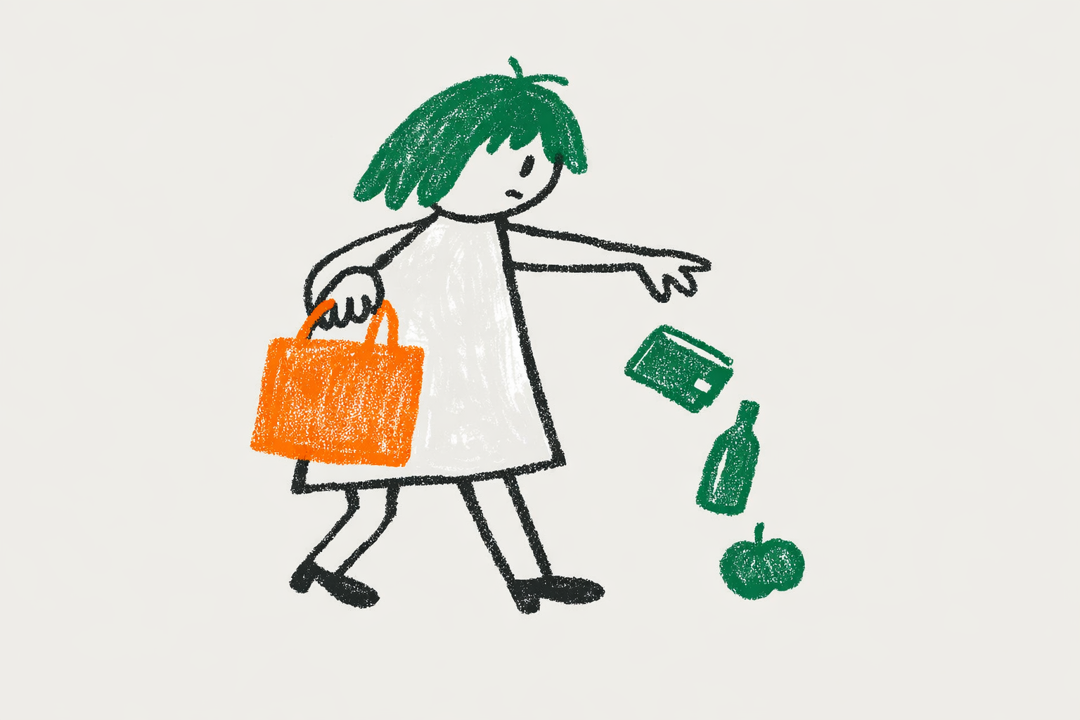 woman dropping items from shopping bag