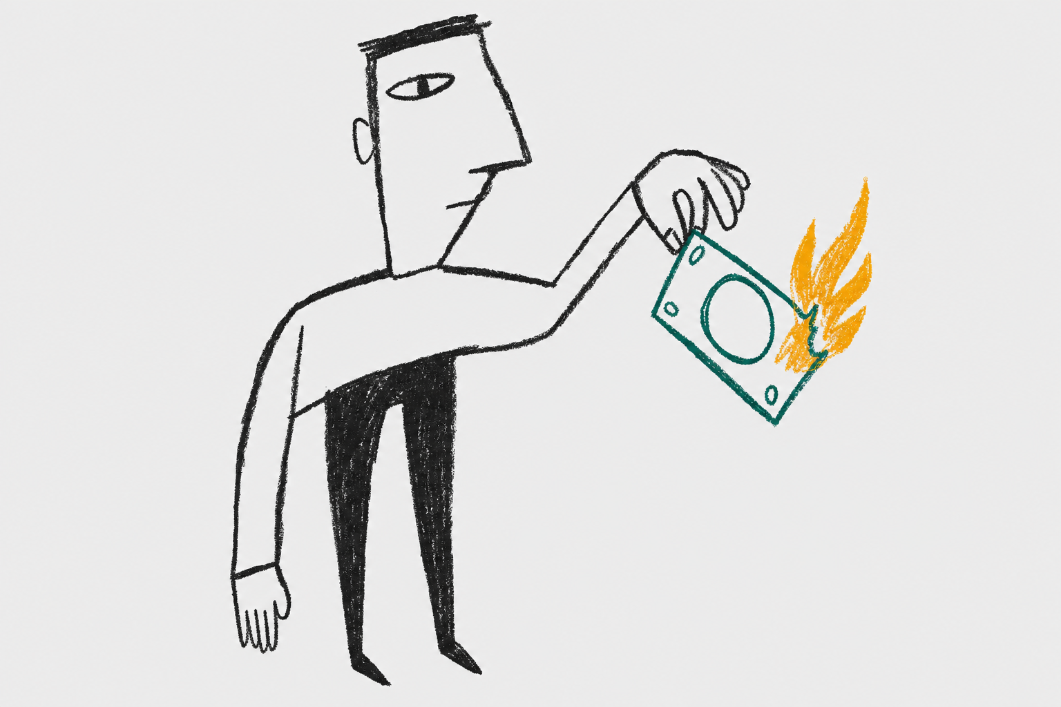 man burning paper money