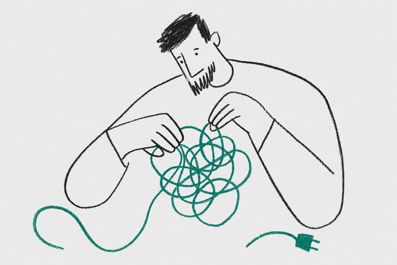 man untangling wires