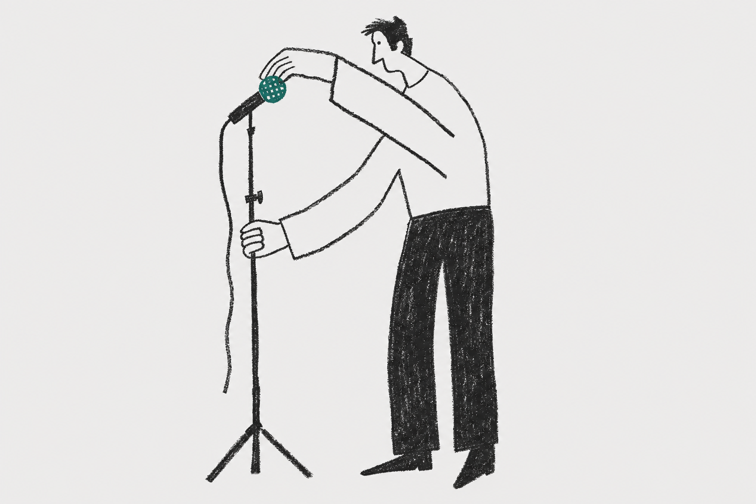 man adjusting event stage microphone