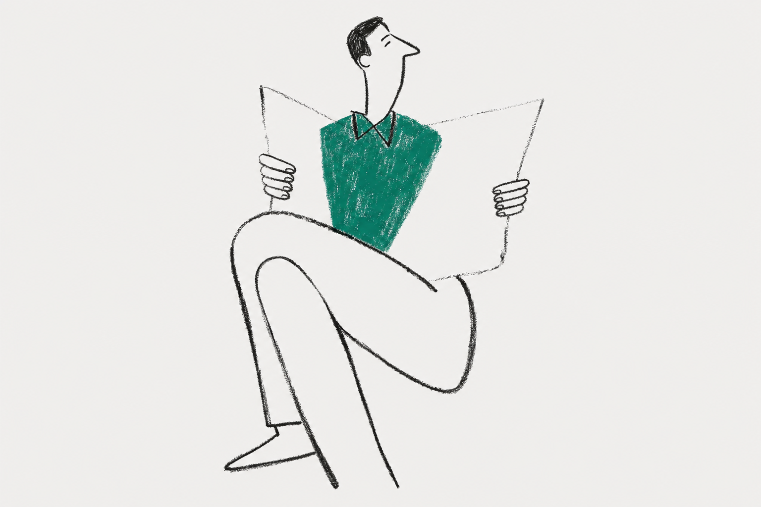 man reading invisible newspaper