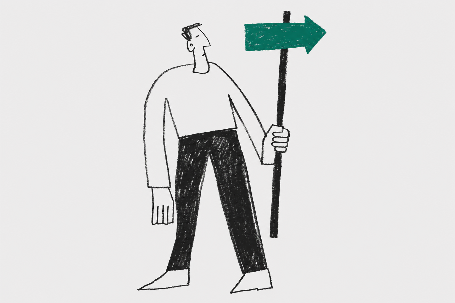 man holding wooden signpost