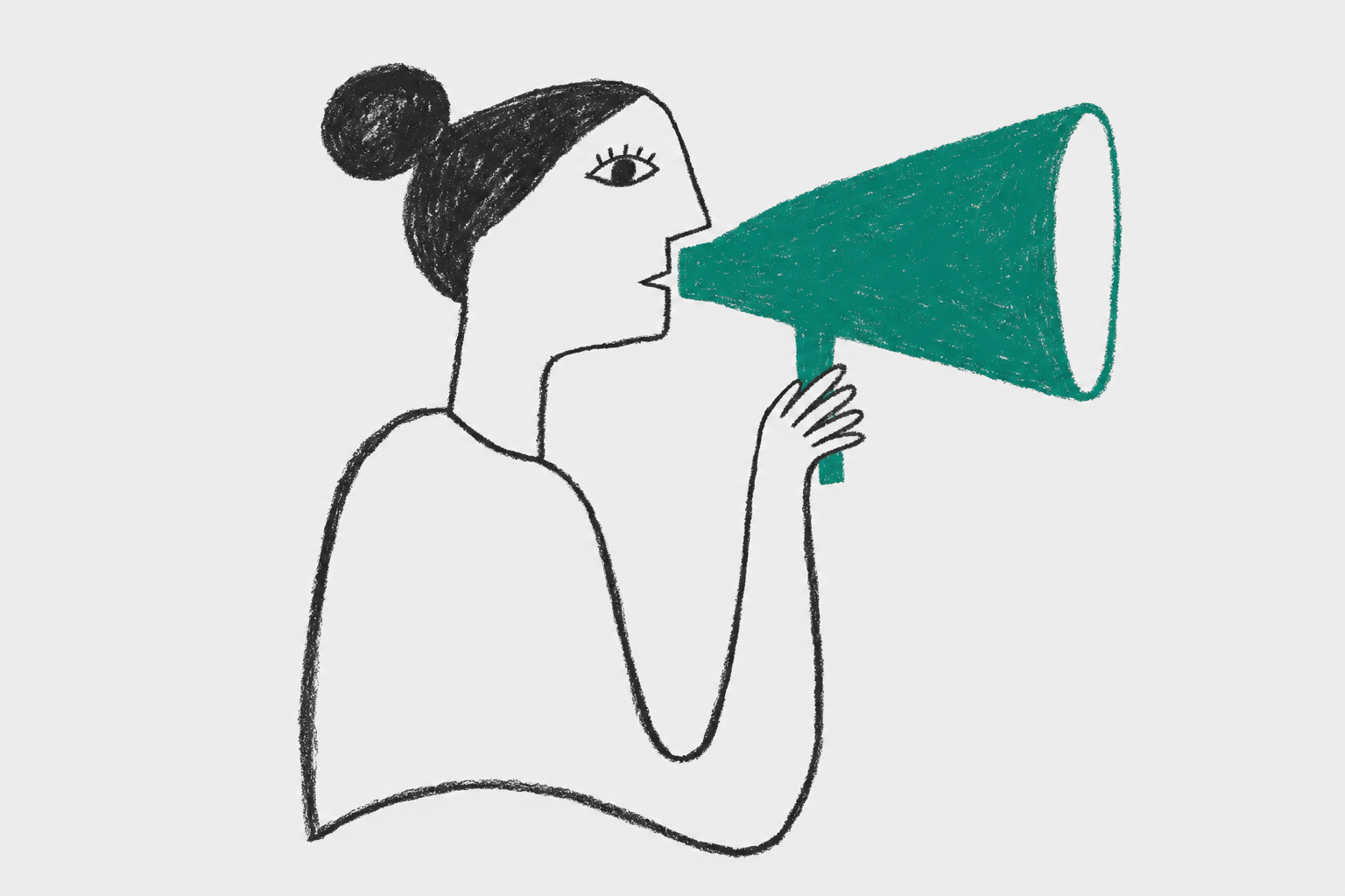 woman whispering into megaphone