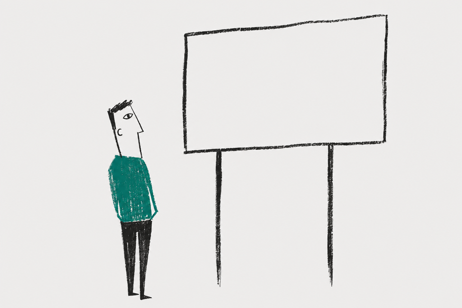 man staring at empty billboard