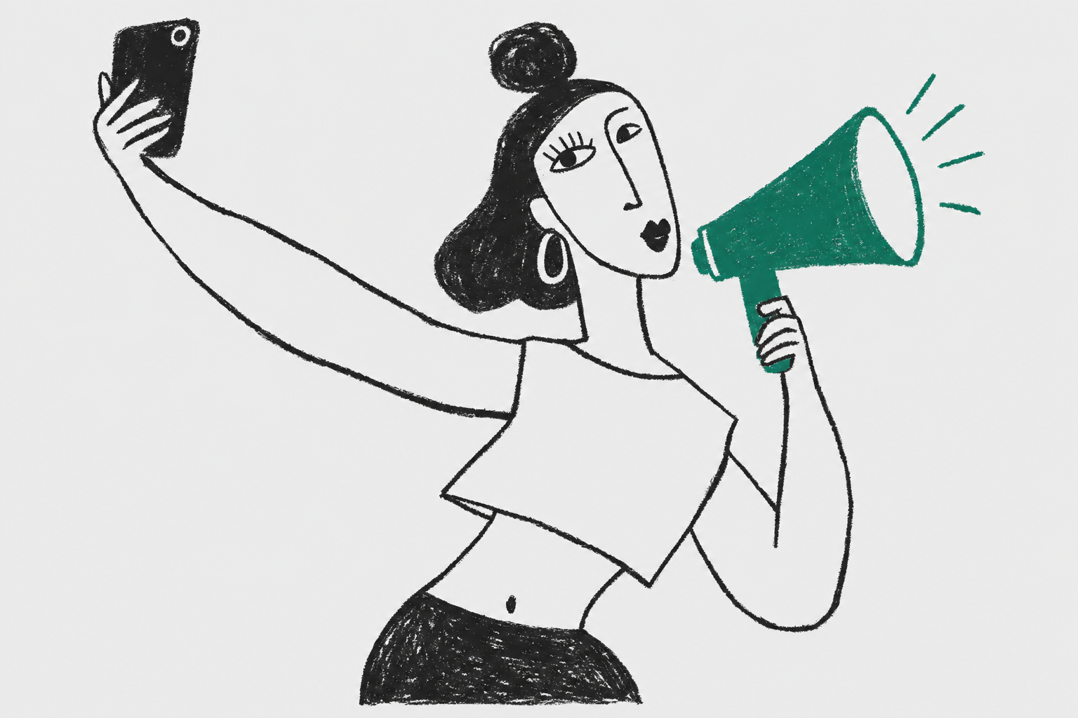 woman taking selfie with megaphone