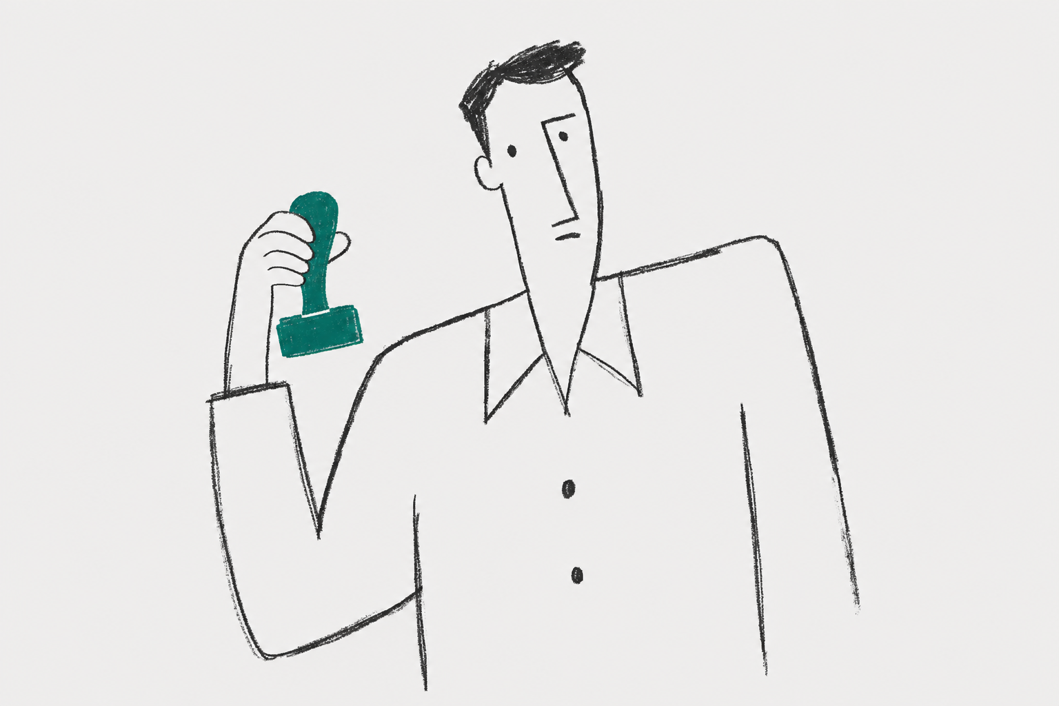man holding single wooden stamp