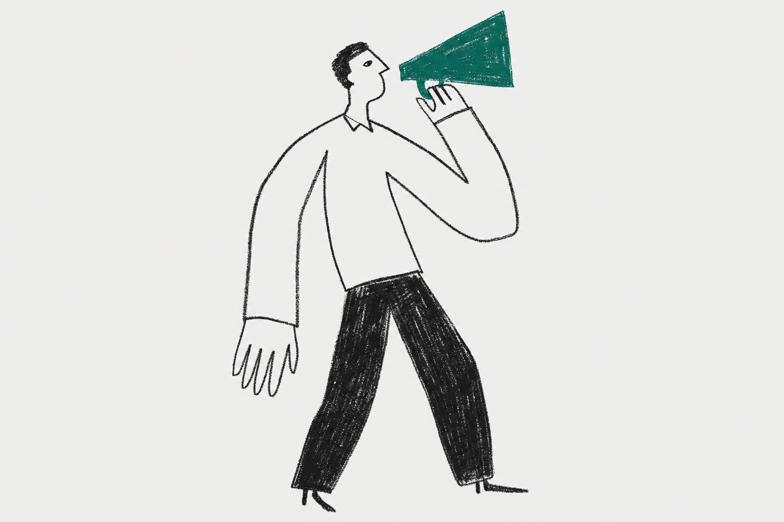man holding single paper megaphone