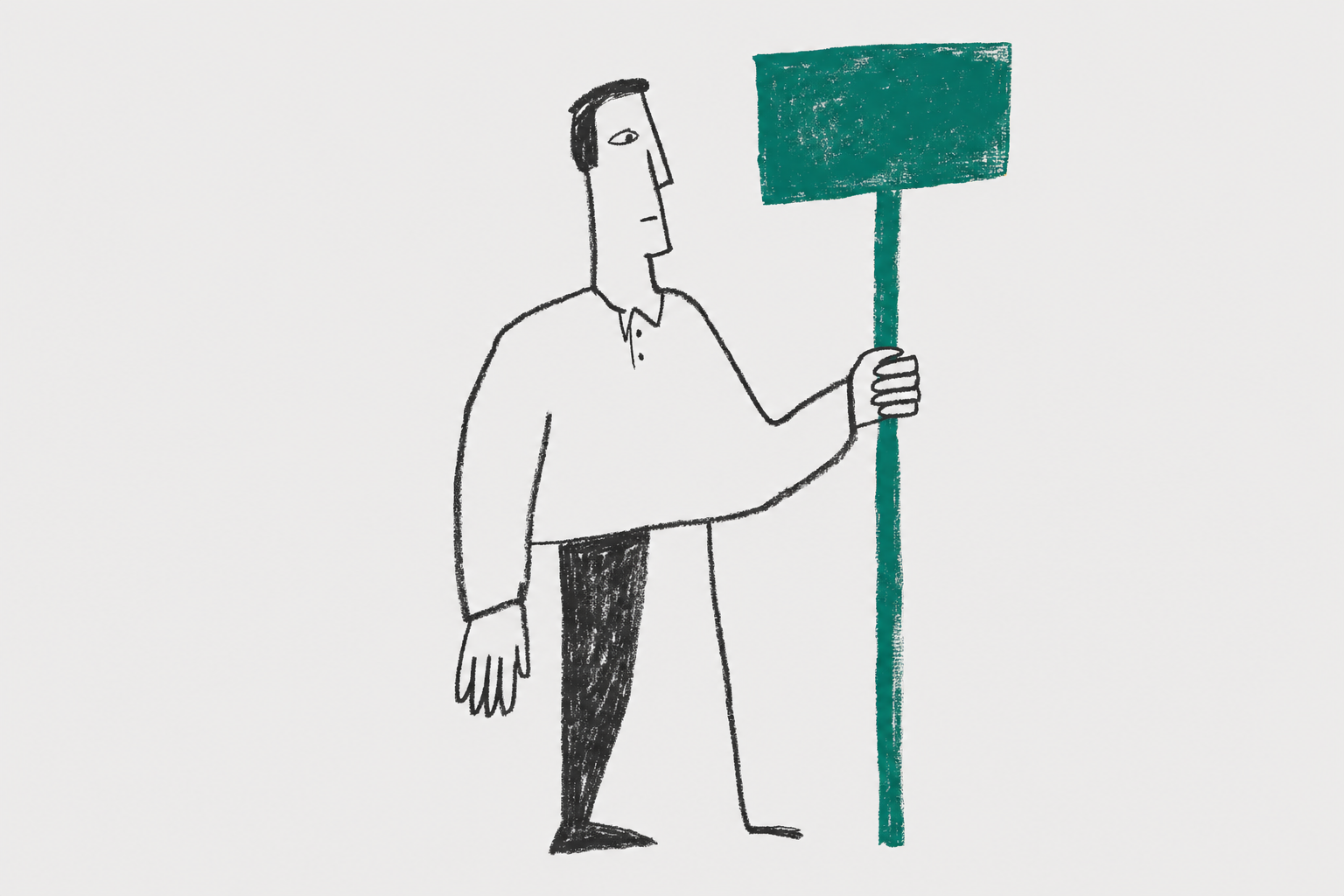man holding single wooden signpost