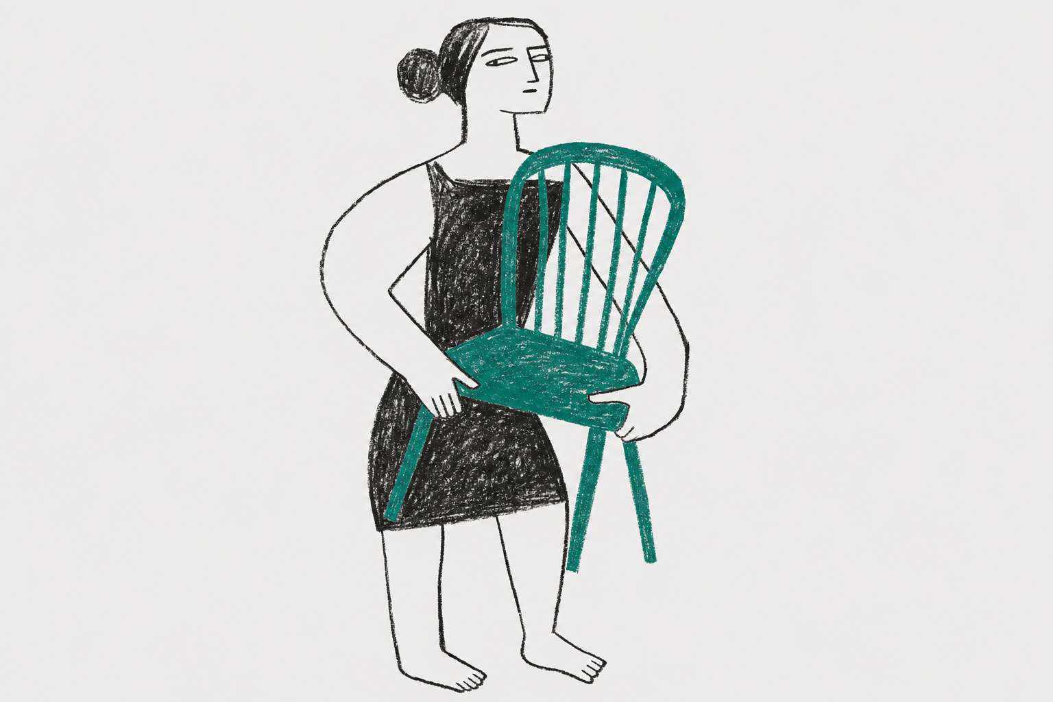 woman holding wooden chair