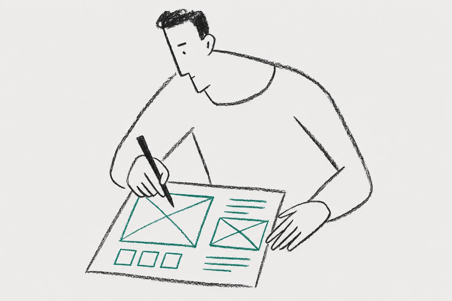 man drawing wireframe on paper
