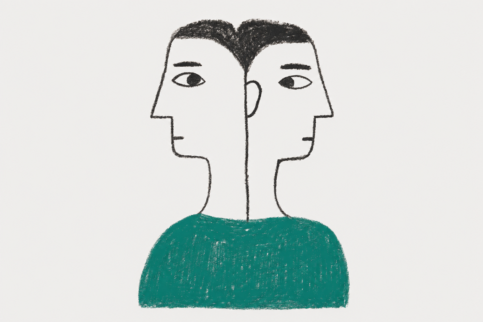 Ilustracja: postać z dwiema twarzami – reklama w ChatGPT a Google Ads