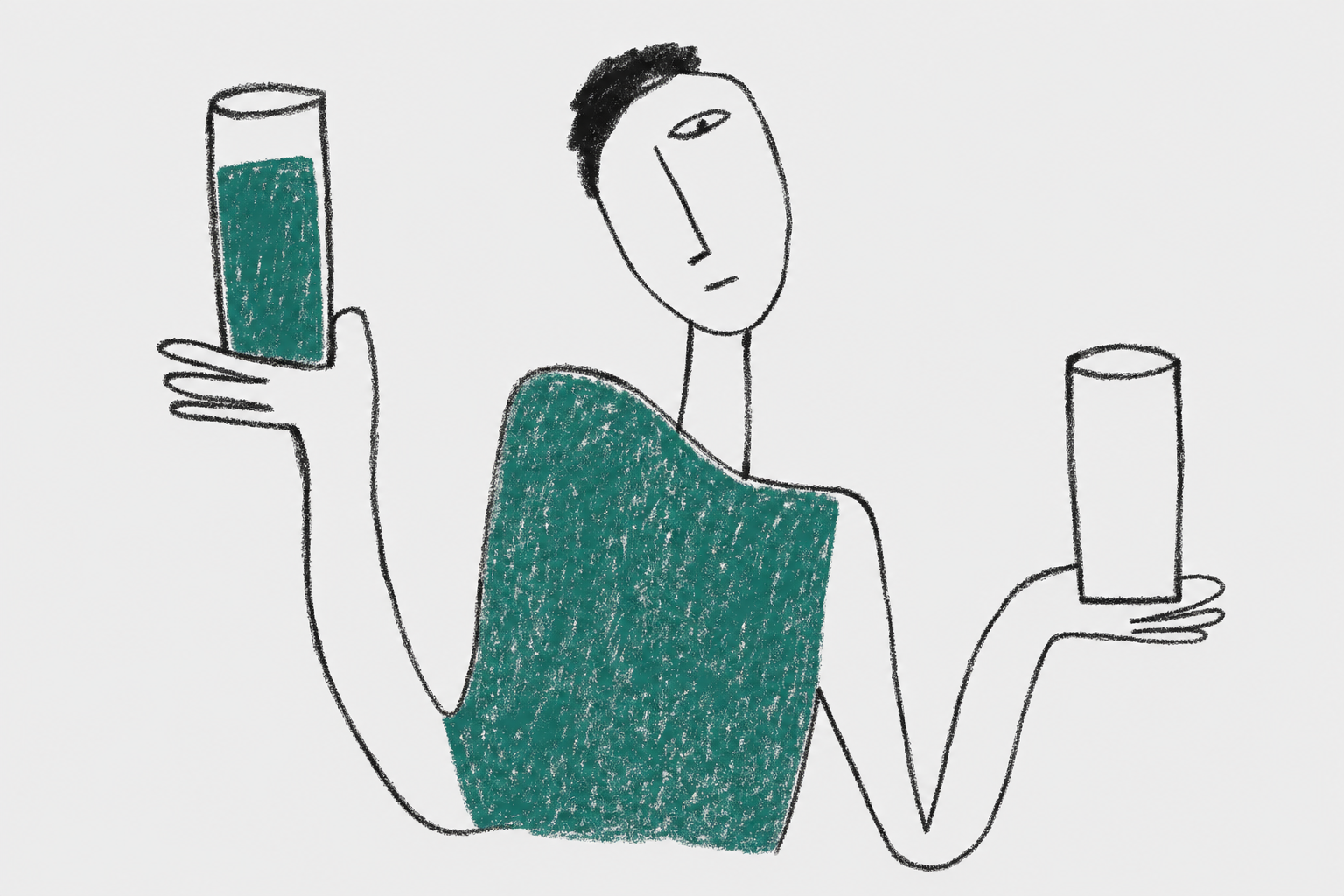 Ilustracja: osoba porównująca dwie szklanki – agencja marketingowa czy freelancer