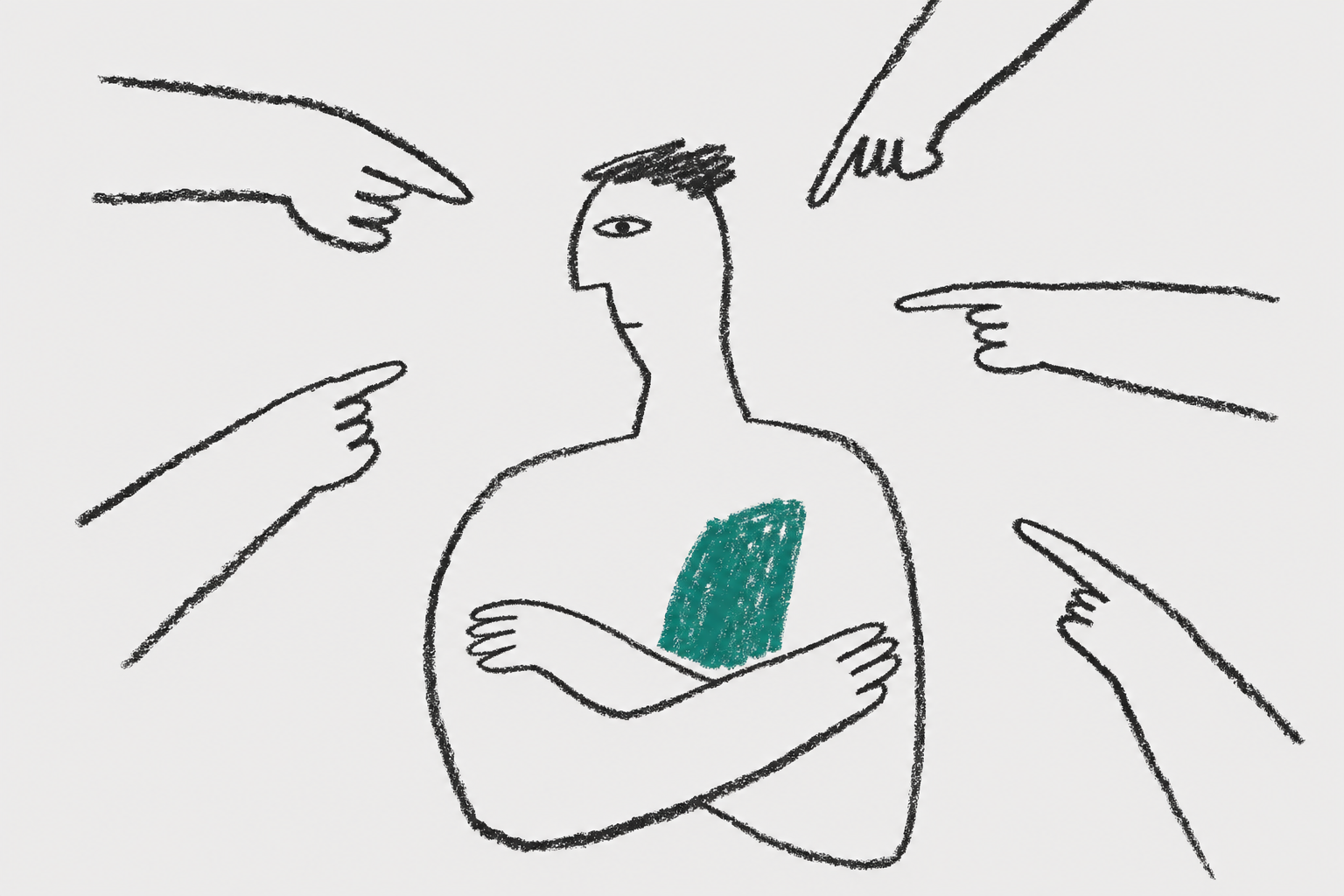 Ilustracja: mężczyzna otoczony wskazującymi palcami – co daje SEO sklepowi internetowemu