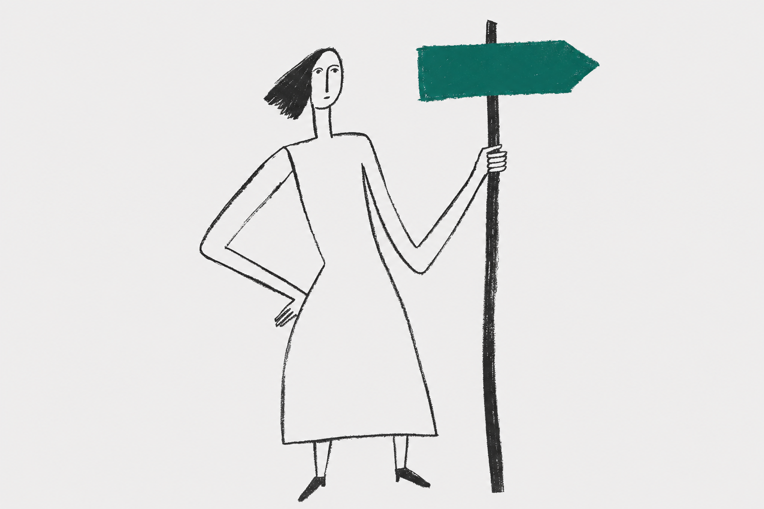 woman holding wooden signpost